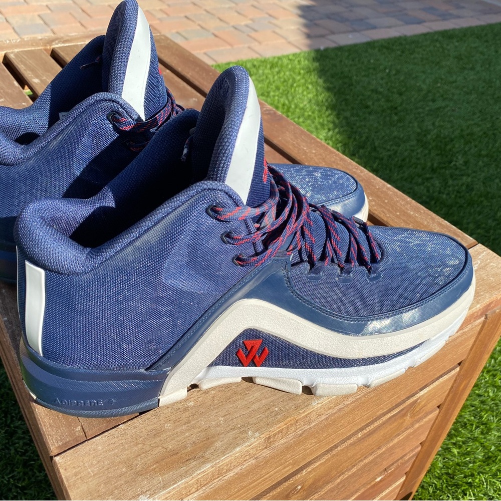 adidas J Wall 2 Performance Navy and White Athletic Sneakers with Red Accents - Picture 9 of 9